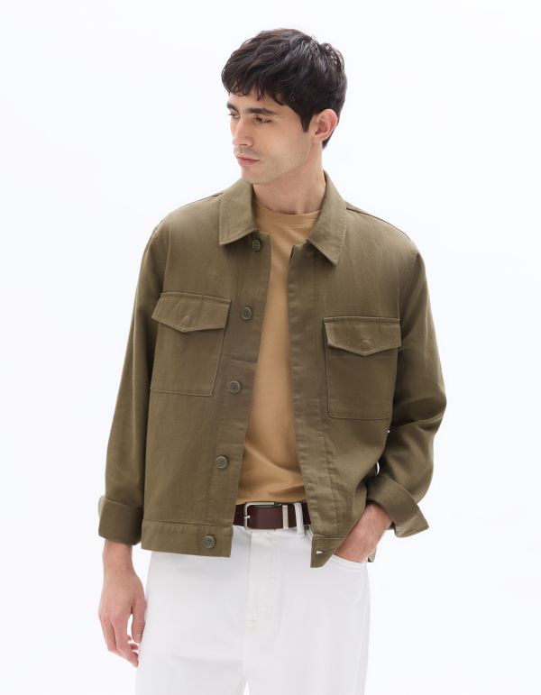 Veste Trucker en lin et coton - kaki