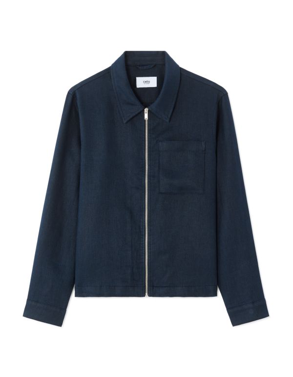 Blouson 100% lin poche plaquée - bleu