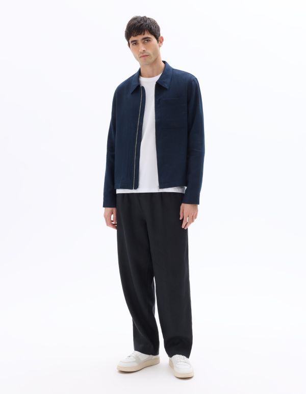 Blouson 100% lin poche plaquée - bleu