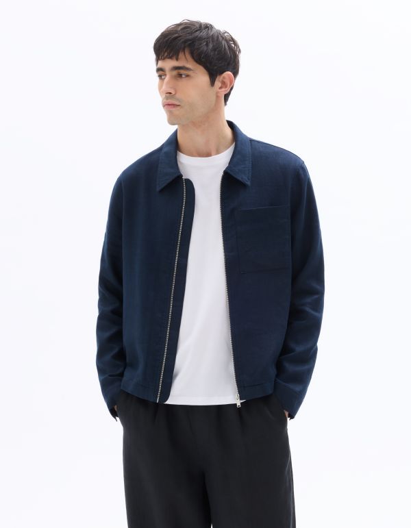 Blouson 100% lin poche plaquée - bleu