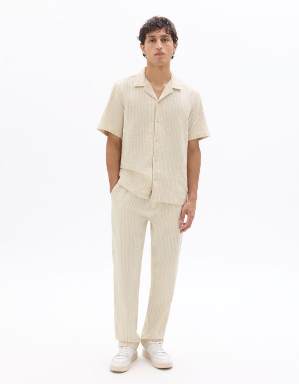 Pantalon straight texturé et rayé - écru