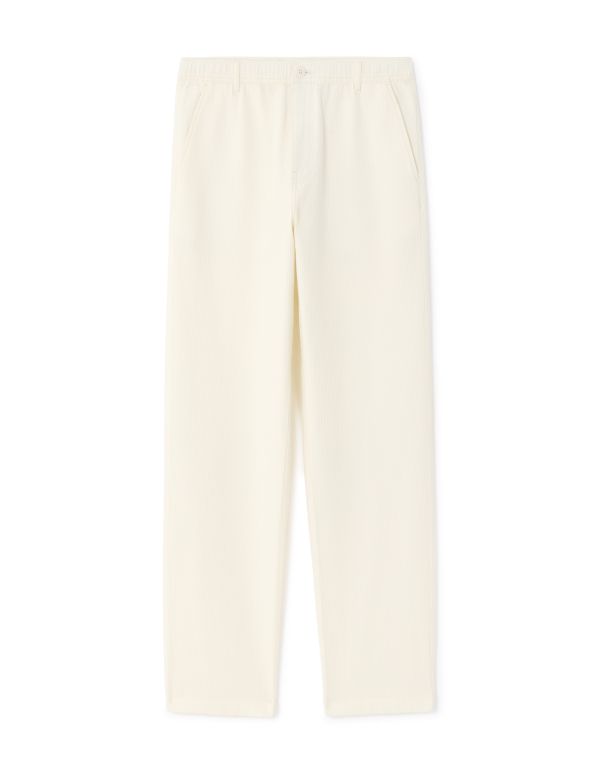 Pantalon straight 100% coton effet nid d'abeille - beige