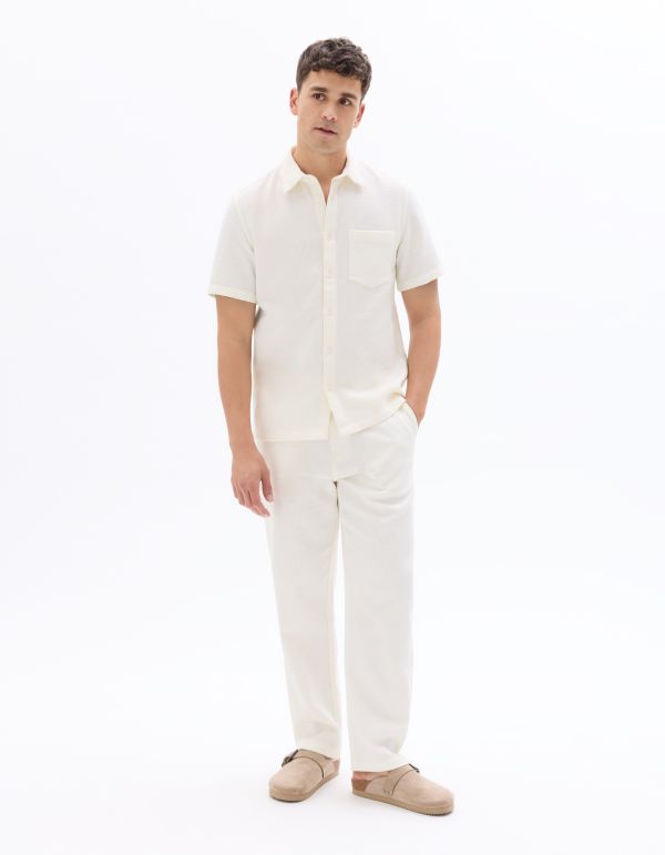 Pantalon straight 100% coton effet nid d'abeille - beige