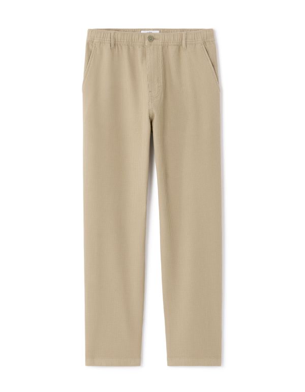 Pantalon straight 100% coton effet nid d'abeille - beige