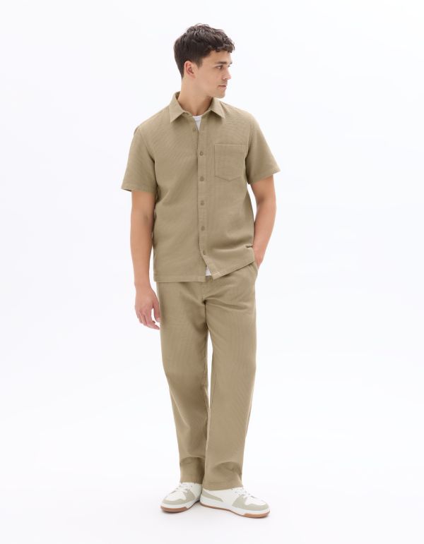 Pantalon straight 100% coton effet nid d'abeille - beige