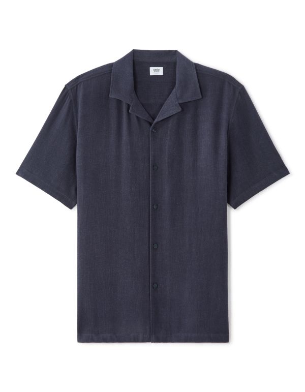 Chemisette relax viscose lin - bleu
