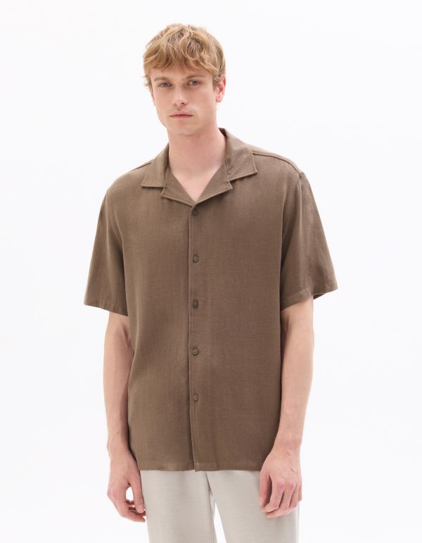 Chemisette relax viscose lin - marron clair