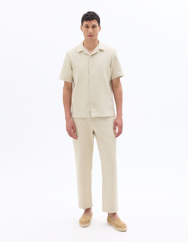 Pantalon relax texturé 100% coton - beige