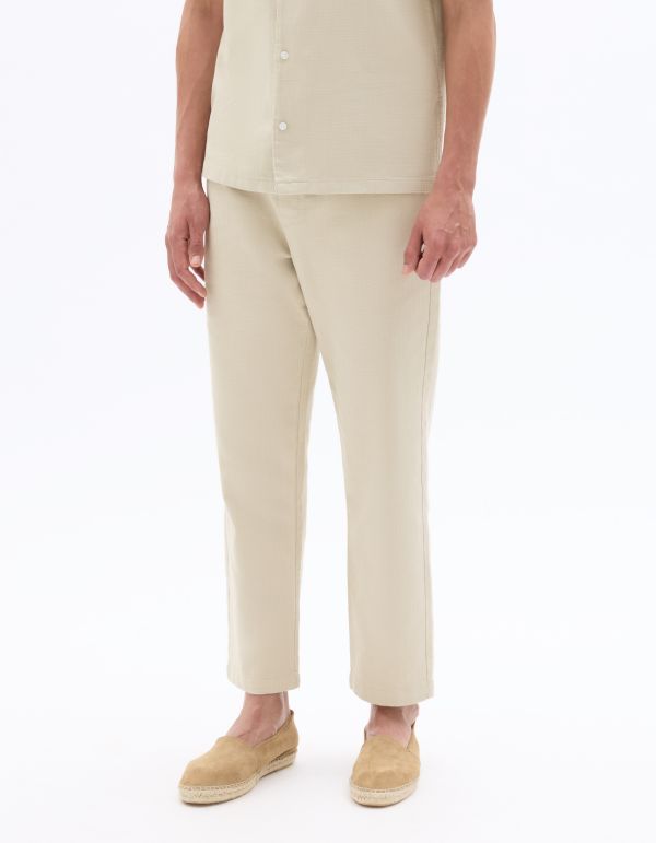 Pantalon relax texturé 100% coton - beige