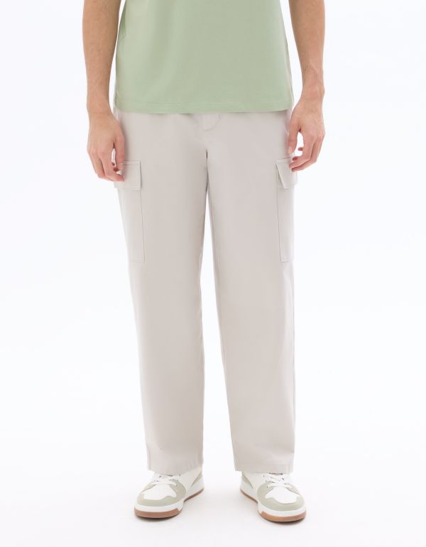 Pantalon cargo baggy coton stretch - beige
