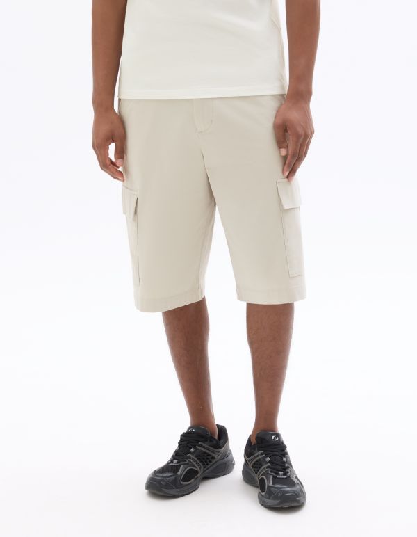 Bermuda cargo baggy coton stretch - beige