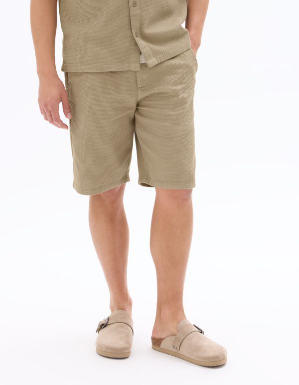 Bermuda regular en nid d'abeille 100% coton - beige