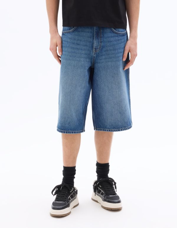 Bermuda large en jean - bleu