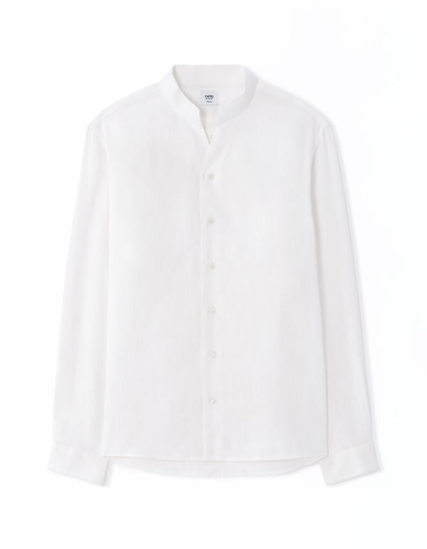 Chemise regular col montant 100% lin - blanc