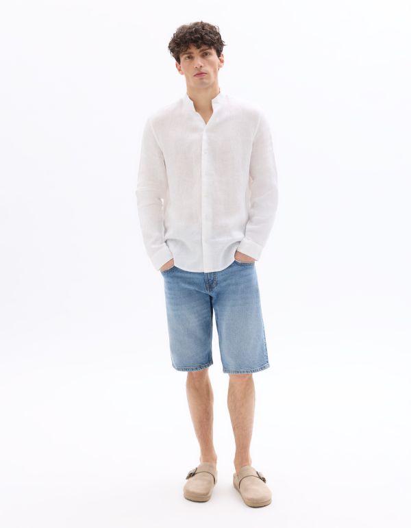 Chemise regular col montant 100% lin - blanc