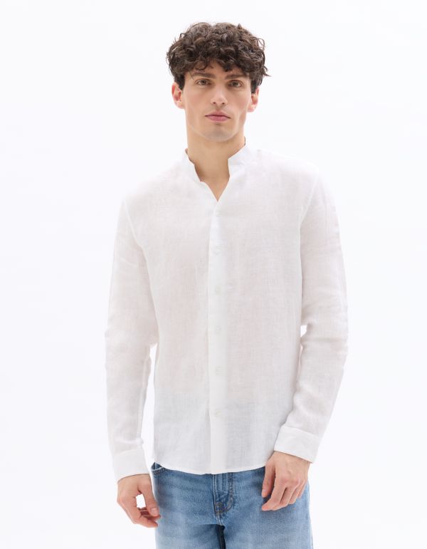 Chemise regular col montant 100% lin - blanc
