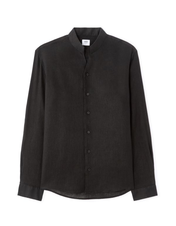 Chemise regular col montant 100% lin - noir