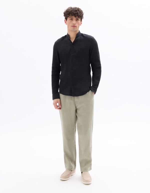 Chemise regular col montant 100% lin - noir