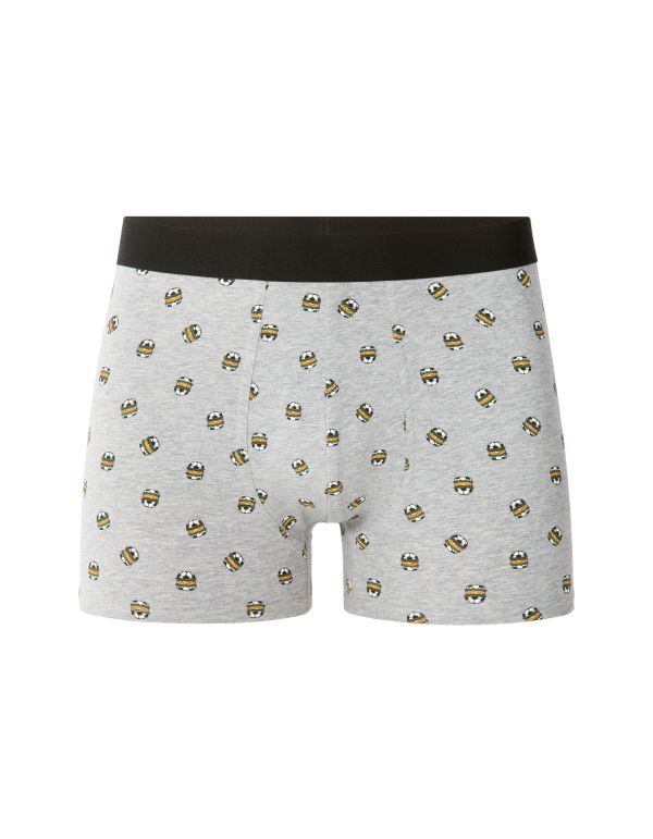 Boxer à motifs ballon de foot en forme d'hamburger - gris chiné