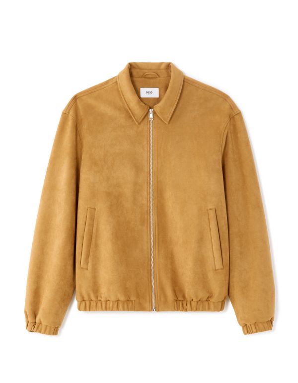 Veste effet daim col bomber - marron