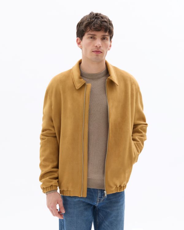 Veste effet daim col bomber - marron