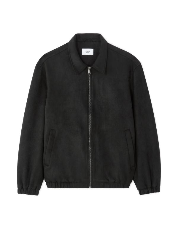 Veste effet daim col bomber - noir