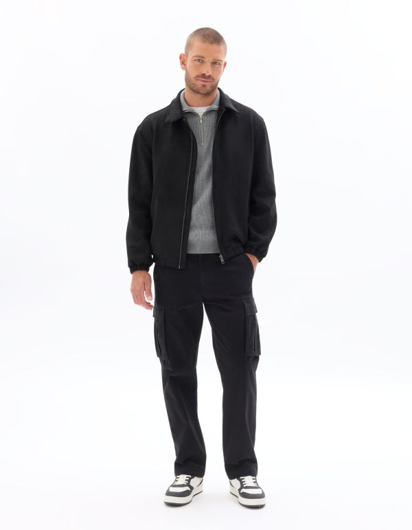 Veste effet daim col bomber - noir