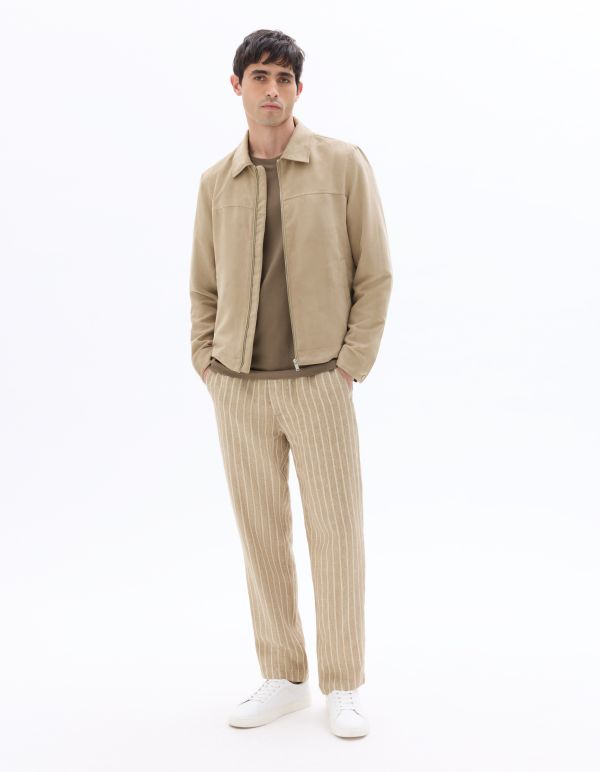 Pantalon rayé 100% lin - marron