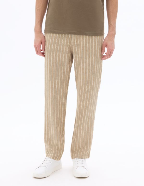 Pantalon rayé 100% lin - marron