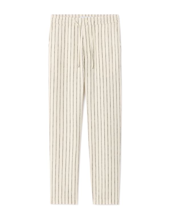 Pantalon rayé 100% lin - blanc