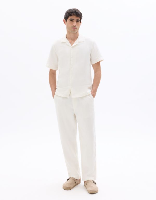 Pantalon relax 100% coton jacquard - blanc