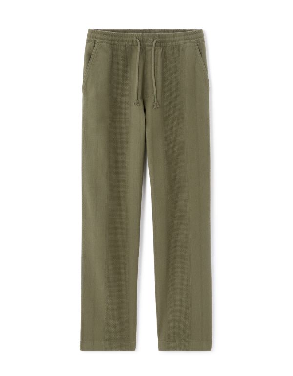Pantalon relax 100% coton jacquard - kaki