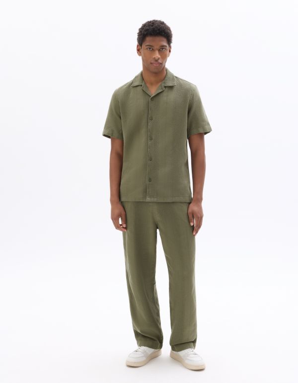 Pantalon relax 100% coton jacquard - kaki