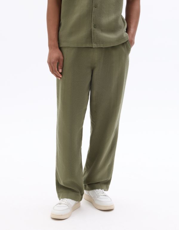 Pantalon relax 100% coton jacquard - kaki