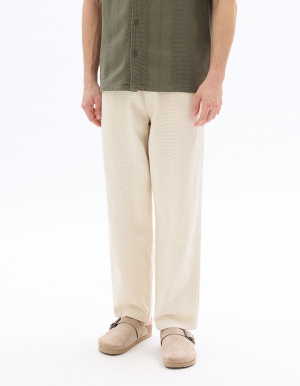 Pantalon relax 100% coton jacquard - beige