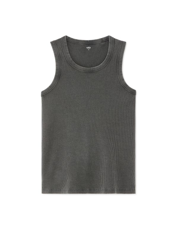 Débardeur slim côtelé et délavé en coton stretch - gris