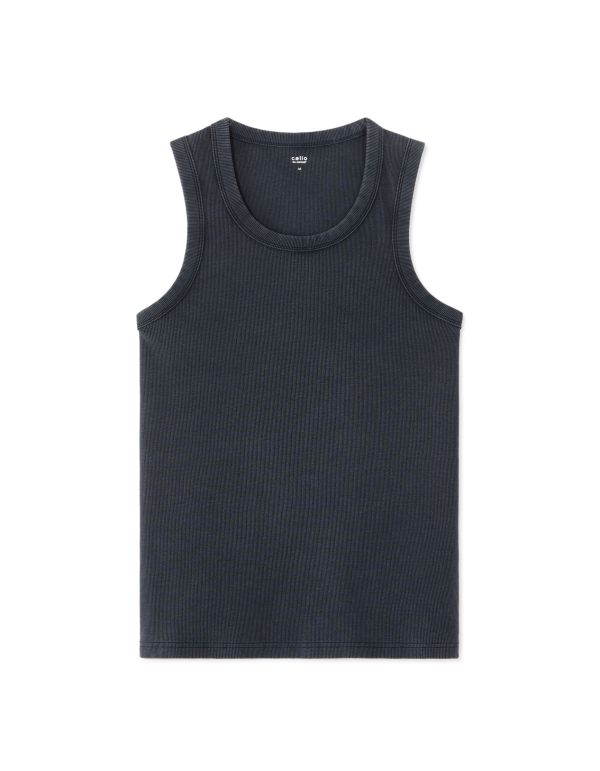 Débardeur slim côtelé et délavé en coton stretch - marine