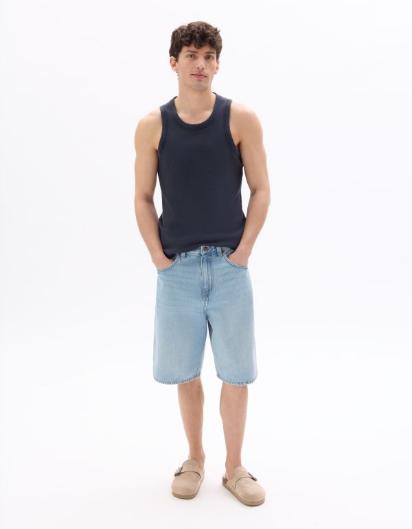 Débardeur slim côtelé et délavé en coton stretch - marine