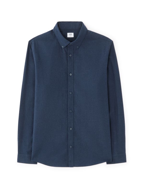 Chemise regular en flanelle 100% coton - bleu marine