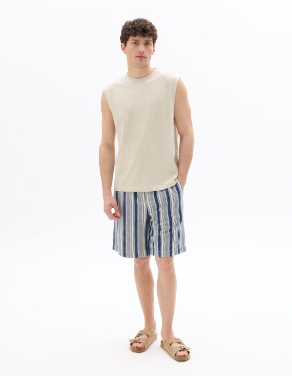 Bermuda rayé et texturé 100% coton - marine