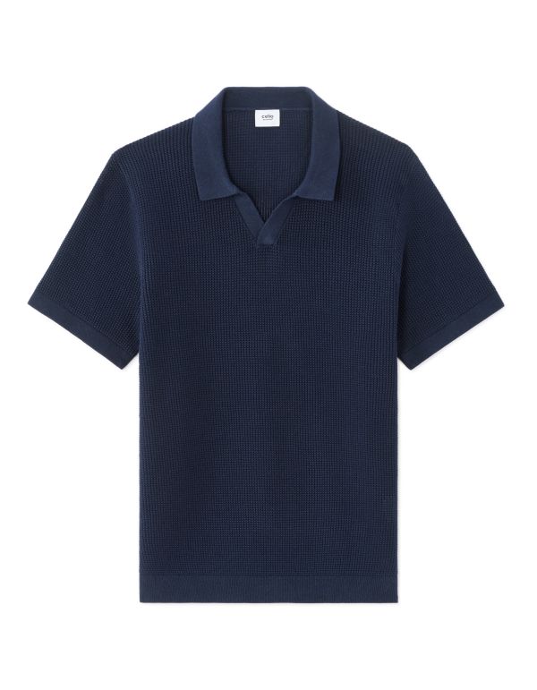 Polo regular 100% coton effet gaufré - bleu marine