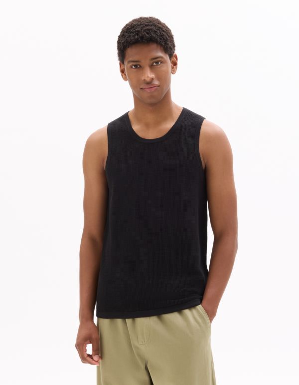 Débardeur col rond slim en maille - noir
