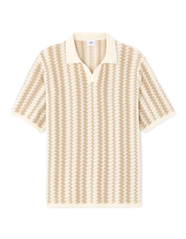Polo regular en maille rayée et texturée - beige