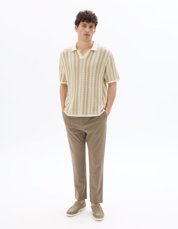 Polo regular en maille rayée et texturée - beige