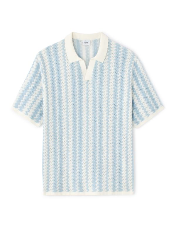 Polo regular en maille rayée et texturée - bleu clair
