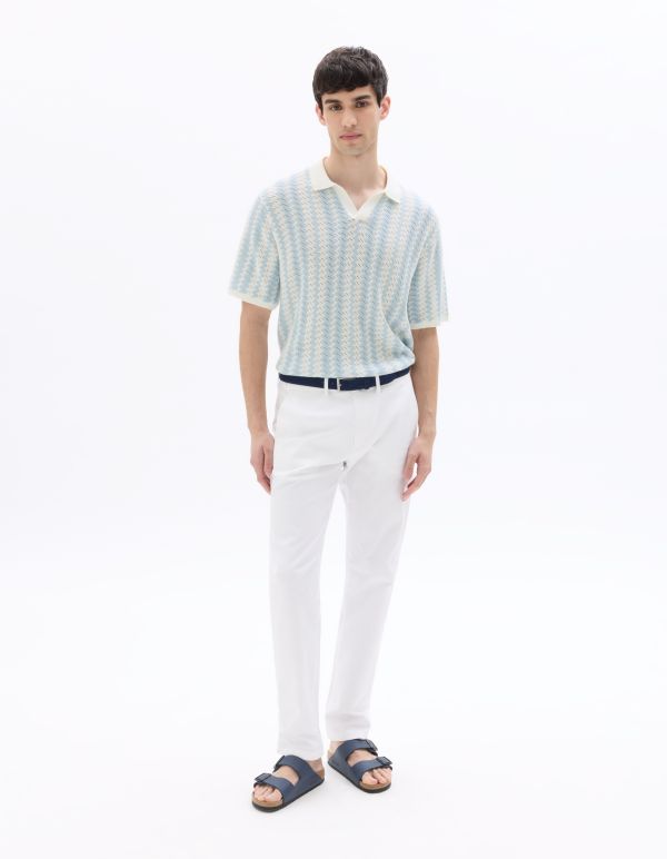 Polo regular en maille rayée et texturée - bleu clair