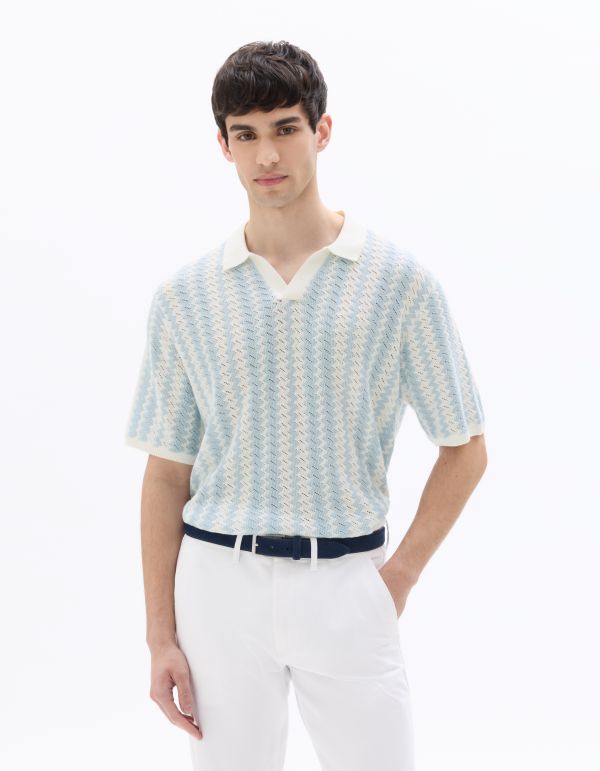 Polo regular en maille rayée et texturée - bleu clair
