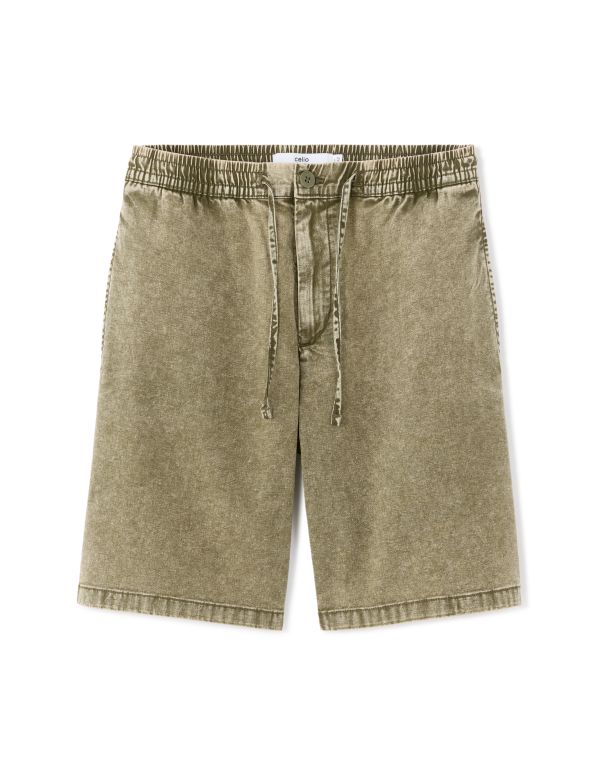 Bermuda regular en jean taille élastiquée - kaki