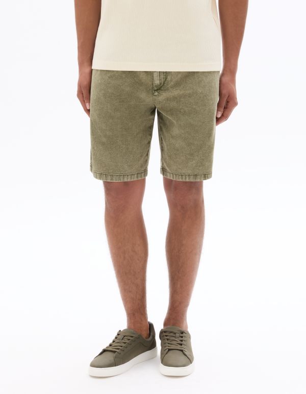 Bermuda regular en jean taille élastiquée - kaki