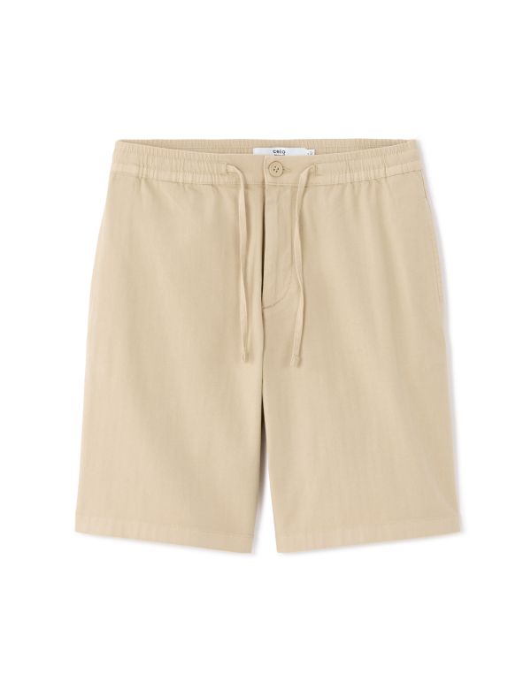 Bermuda regular en jean taille élastiquée - beige